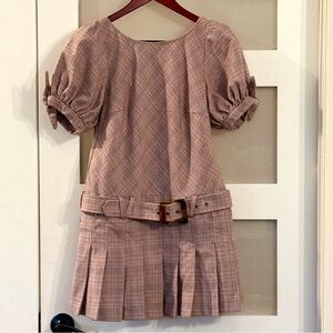FREE PEOPLE Sevi Plaid Puff Sleeve Mini Dress with Belt.  NWOT Size S